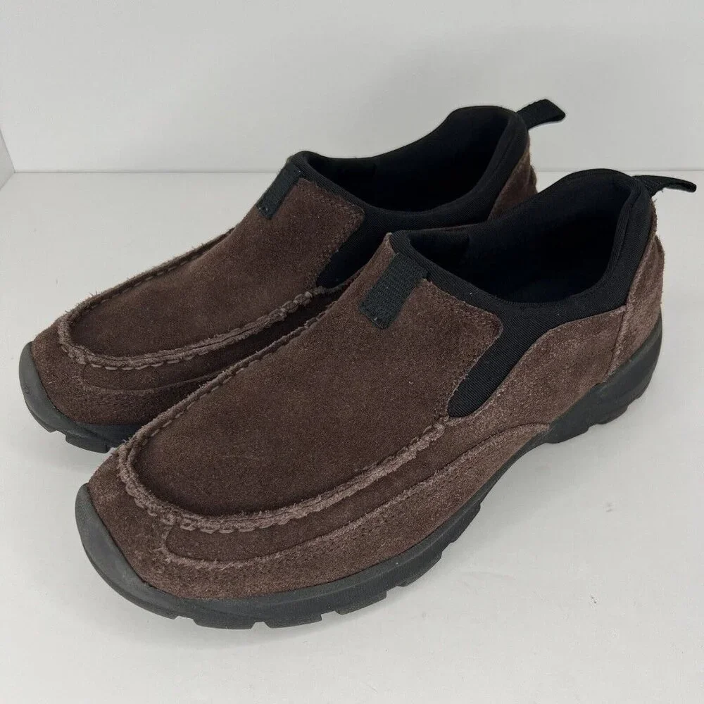 Land's End Brown Rough Cut Suede Chukka Loafers Mens Size 8.5 Slip-On Shoes